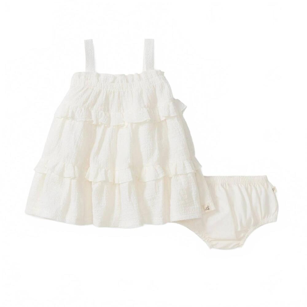 NEW BURT'S BEES girl's cross stitch muslin dress in cream